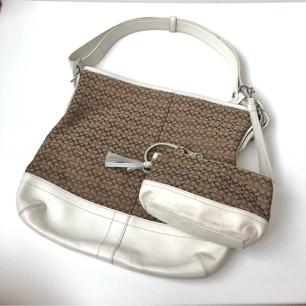 Coach Set | White Leather Y2K Tan Brown Logo Crossbody Bag & Wristlet Wallet